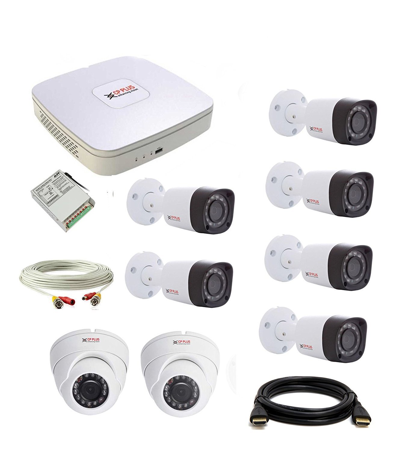 CP Plus set of 2+6 Dome and Bullet CCTV camera with 8 Ch DVR
