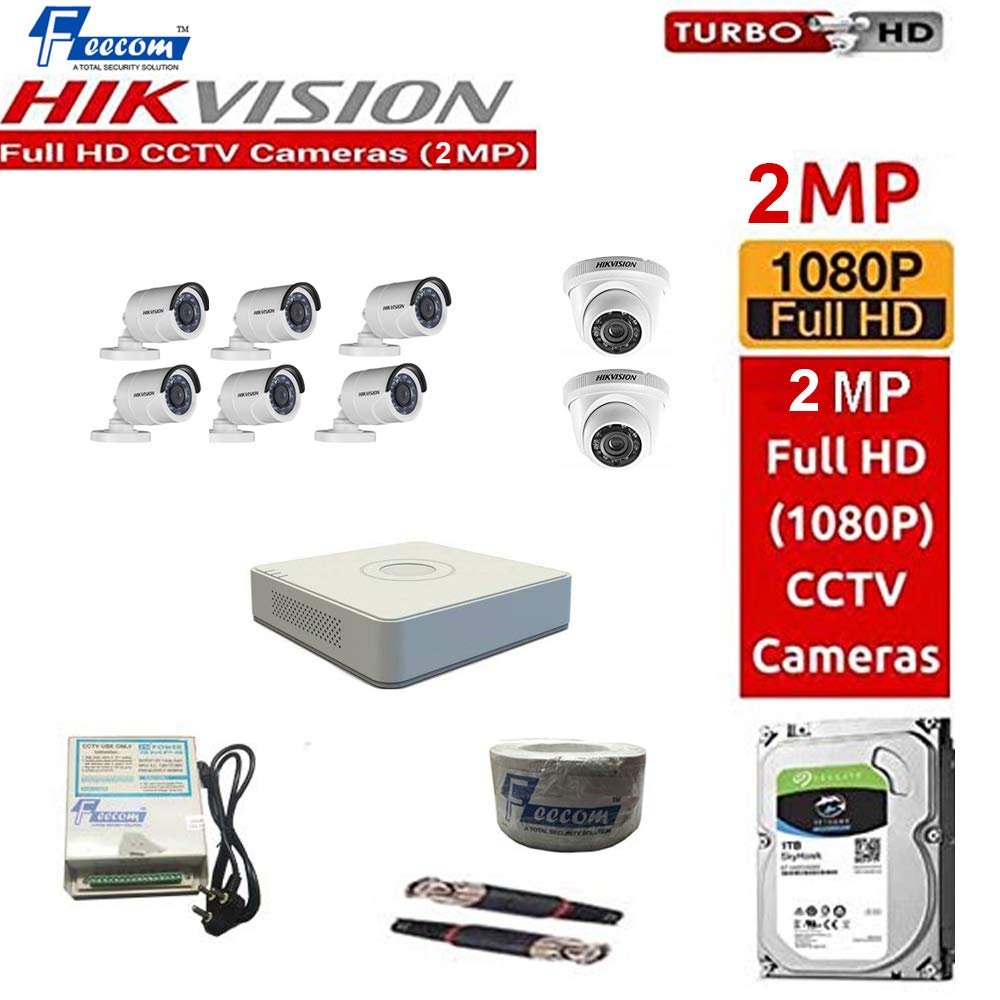 FEECOM Hikvision 2-PC Dome & 6-PC Bullet Combo